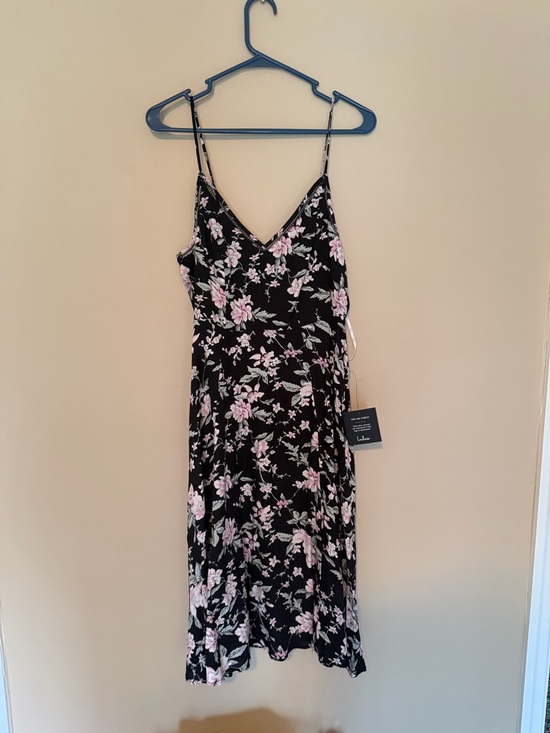 Lulus Dresses & Skirts - Lulu's Black Midi Slip Dress with Pink Floral Print
